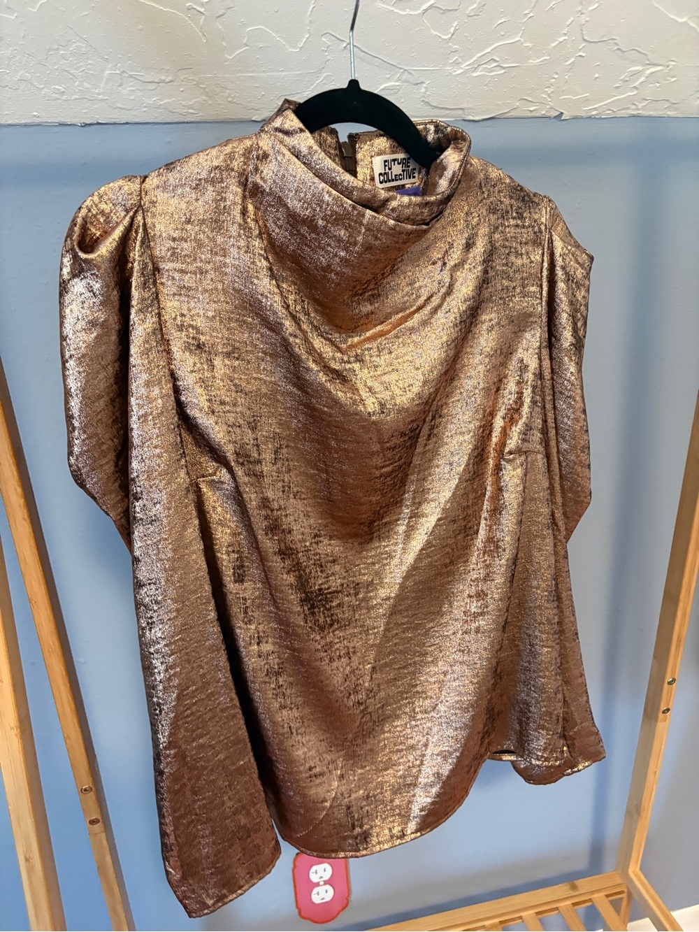 Future Collective Shimmery Bronze High-Neck Blouse